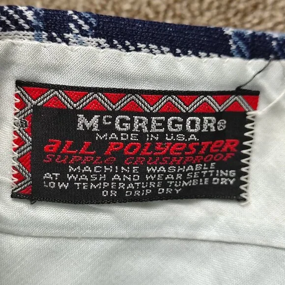 VINTAGE PLAID PANTS Men 31x32 Blue Polyester Flare Leg Slacks Retro Disco Style - Picture 2 of 8